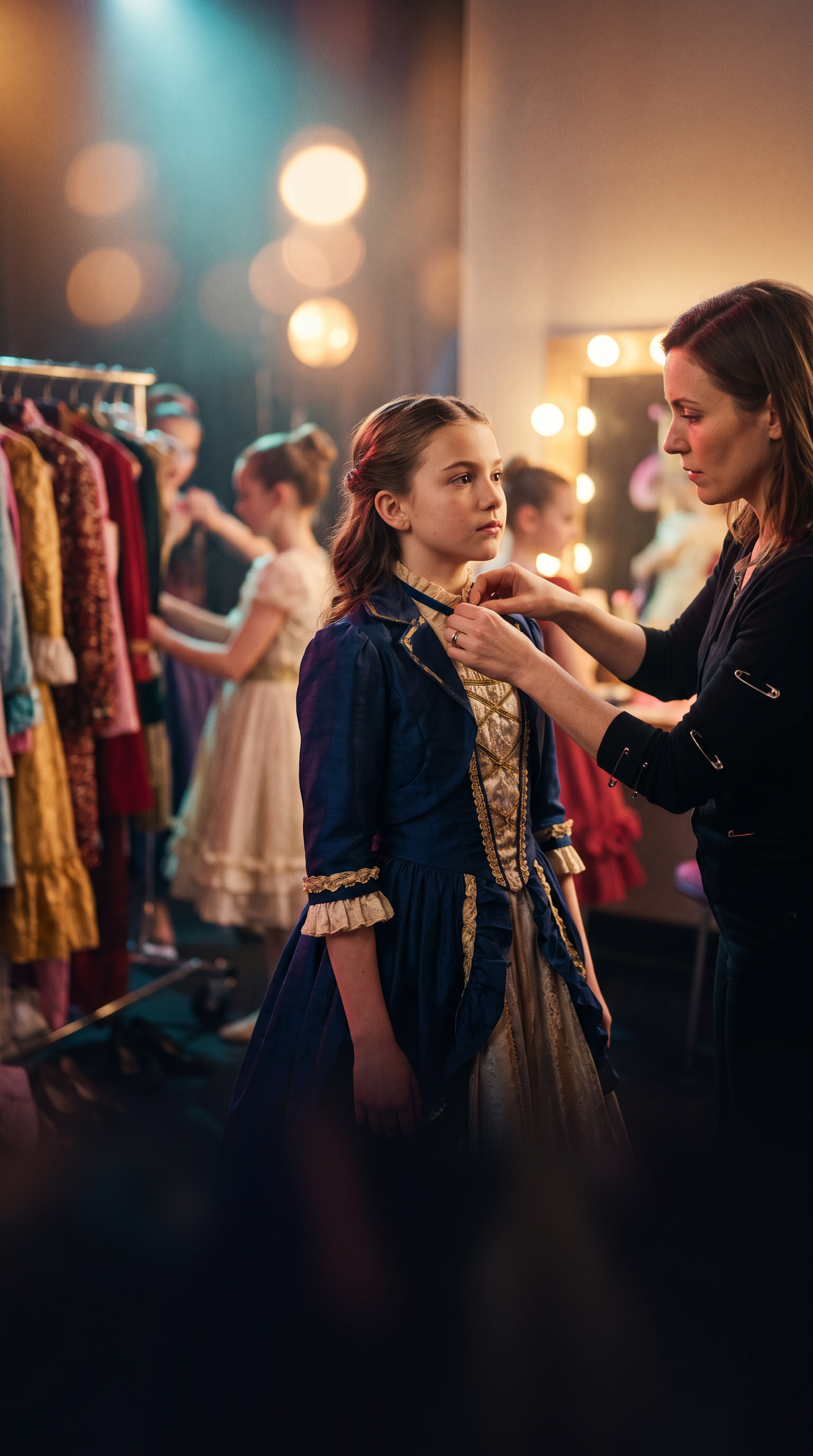 Young performer being prepared backstage